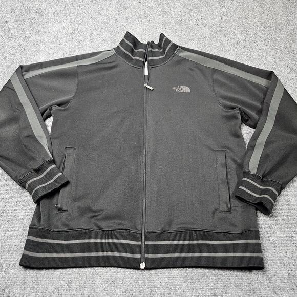 Vintage Y2K North Face Track Jacket Large Black Gray Stripes Zip Up Gray Logo